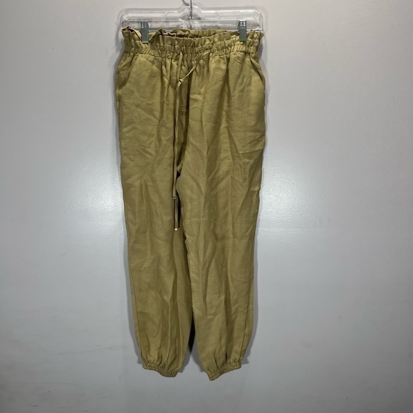 Zara Women’s Tan High Waisted Linen Blend Paperbag Jogger Pants - Picture 3 of 12